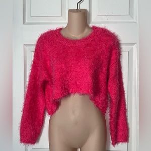 NWT Forever 21 Neon Pink Fuzzy Cropped Sweater Small